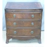 Bow front mahogany bachelor's chest of three drawers with brushing slide above, W70 x D46 x H74cm