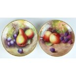 Two Royal Worcester painted fruit pin dishes, one signed H Ayrton (1934) the other B Cox, diameter