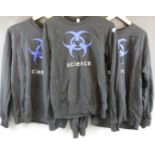 Three black Damien Hirst/ Science sweatshirts with Hirst spot design to sleeves and logos front