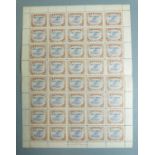 Papua 1931 complete sheet of 50 stamps, 2d surcharged on 1½d cobalt and light brown SG121, Mullett