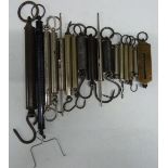 Seventeen Salter spring balances including chrome and nickel plated examples, steel examples, letter