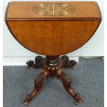 A marquetry drop leaf side table with two inlaid drawers, rosewood crossbanding and inlaid detail,