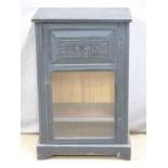 Victorian ebonised music cabinet with glazed door revealing shelves, W58 x D36 x H88cm