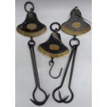 Three Salter quadrant balances, to weigh 56lb, 112lb and 200lb, two having sack or similar hooks