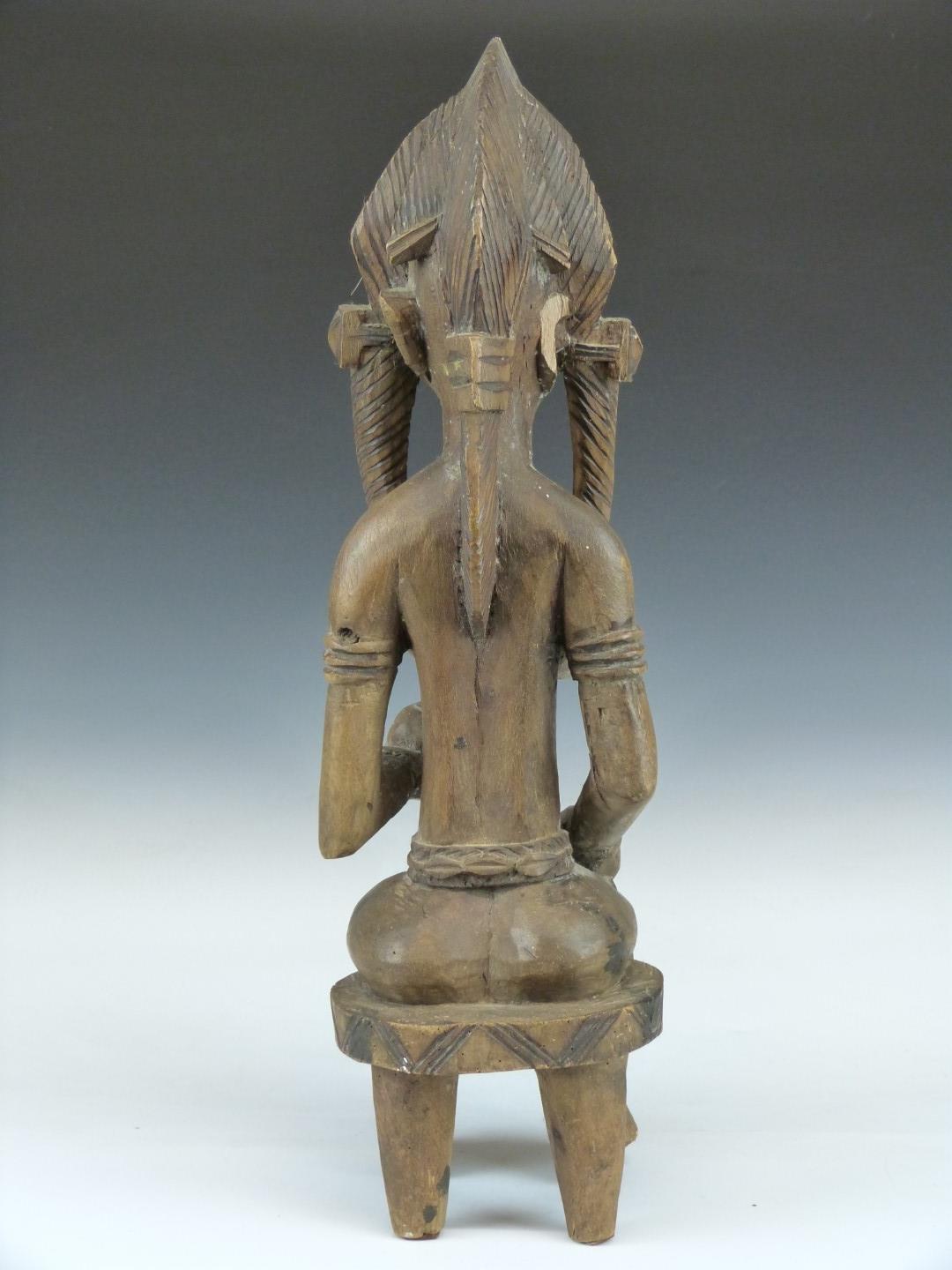 African tribal Bamana carved fertility/ maternity figure of a seated mother feeding her child, - Image 3 of 5
