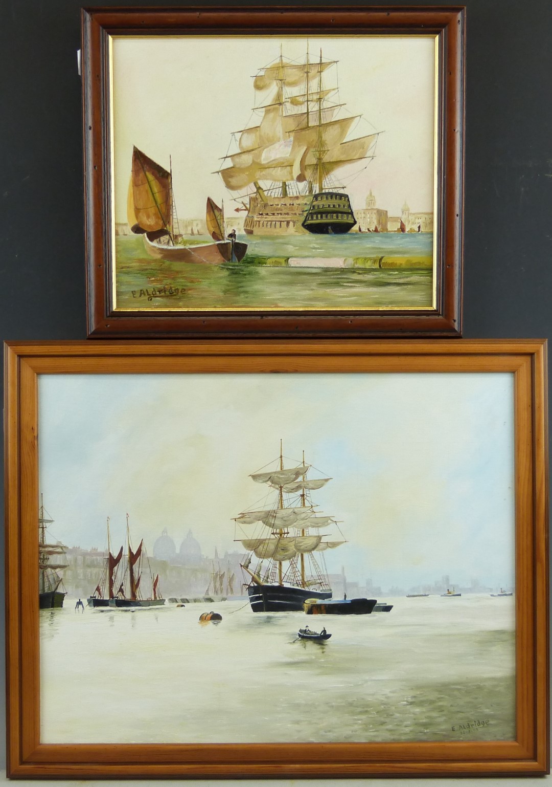 Eric Aldridge (Arlingham, Gloucestershire) two acrylic on board maritime studies, one depicting