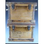 Two metal bound wooden expedition trunks/boxes by Venesta Boxes and Barrels, with 'Oxford University