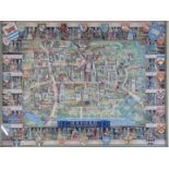 Kerry Lee pictorial map of Oxford and its colleges circa 1948, 45 x 59cm