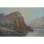 L Richards oil on canvas Highland loch scene with cattle watering, signed lower left, 39 x 60cm,