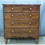 Victorian mahogany chest of two over three drawers raised on turned legs, W104 x D48 x H118cm