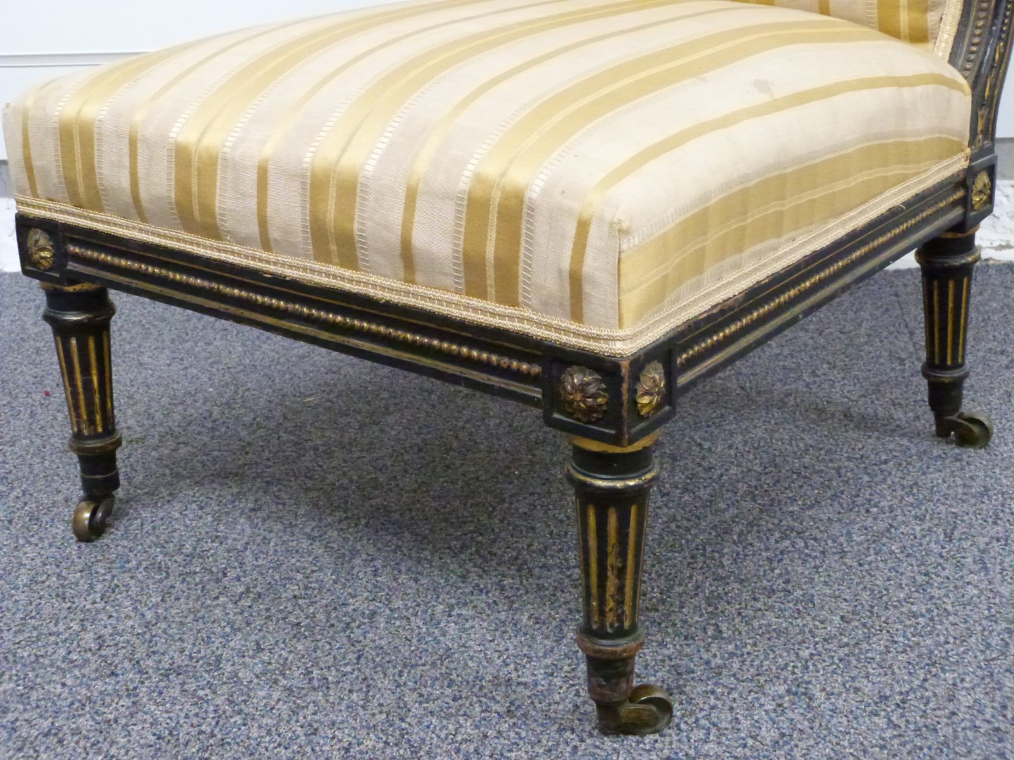 A 19thC upholstered nursing chair with ebonised and gilt decoration - Image 2 of 3