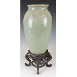 A 19th/20thC Chinese crackle glazed vase on stand, height with stand 27cm