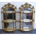 A pair of 19thC gilt display or pier mirrors with three shelves and swag decoration, W48 x H90cm