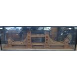 19thC fretwork model of Tower Bridge in glazed cabinet, L144 x D29 x H49cm