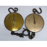 Two Salter No20T spring balances with circular brass dials, both to weigh 200lb, one also calibrated