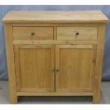 Modern light oak or similar sideboard two drawers above cupboards, W96 x D40 x H90cm