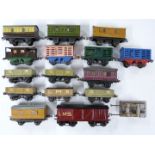 Fifteen Hornby 0 gauge model railway wagons and vans including SR, LMS, GW, MR, Southern 6T 2435 etc