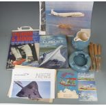 BOAC and other aviation ephemera including boxed BOAC jug and ashtray, fans, The Concorde Story