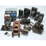 Collectable cameras and accessories including Voigtlander, Kodak and Klimax folding camera, opera or