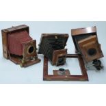 Thornton Pickard and other wooden plate cameras, accessories and parts, including one 'Imperial'