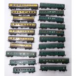 Twenty Tri-ang and Tri-ang Hornby 00 gauge model railway GWR and Southern coaches.