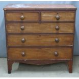 19thC mahogany chest of two over three drawers with turned handles, W102 x D46 x H103cm