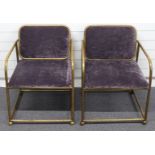 A pair of retro upholstered metal framed armchairs, H73cm