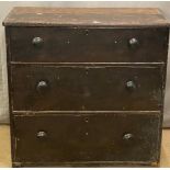 Stained pine chest of three drawers, W91 x D46 x H92cm