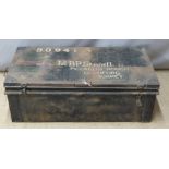 A military style metal trunk with twin drop handles, W102cm