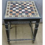 A 19thC pietra dura ebonised games table, W56 x D56 x H71cm