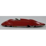 German clockwork tinplate Auto Union Audi streamlined racing car with red body and driver, 24cm