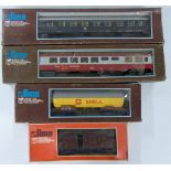 Four Lima 0 gauge model railway continental passenger coaches and rolling stock including Shell