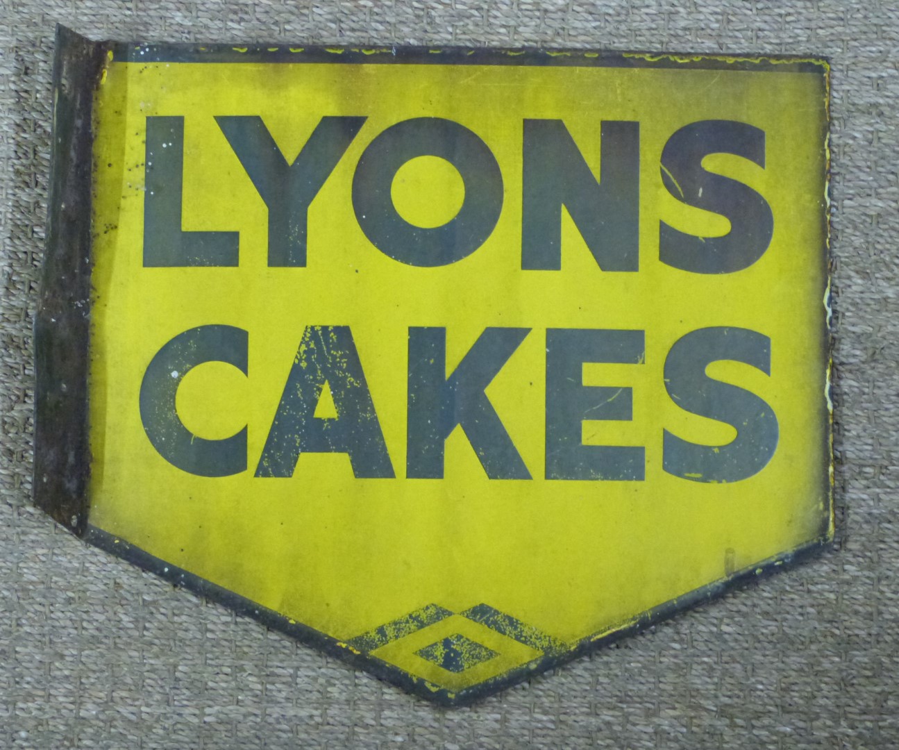 Lyons Cakes double sided vintage enamel advertising sign, 39.5 x 44cm