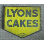 Lyons Cakes double sided vintage enamel advertising sign, 39.5 x 44cm