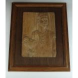 African carved plaque of shepherd with sheep, 38 x 27cm