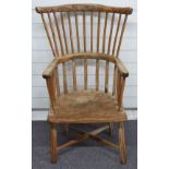 18th/19thC elm seated stick back country armchair