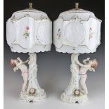 Sitzendorf pair of figural ceramic lamps, H43cm