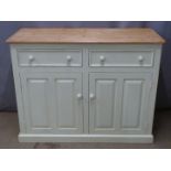 Pine kitchen sideboard the painted base with two drawers above two cupboards, W118 x D49 x H91cm