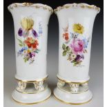 Meissen pair of vases with floral decoration, blue crossed swords to base, H14cm