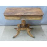 19thC rosewood fold over card table, W91 x D44 x H75cm