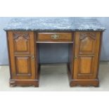 Marble topped twin pedestal desk, W122 x D56 x H82cm