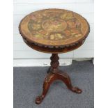 A specimen wood tilt top circular side table with marquetry decoration of butterflies and flowers,