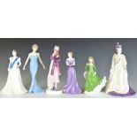 Six Royal Worcester and Royal Doulton figurines including Diana Princess of Wales, tallest 23cm