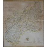 19thC map of Gloucestershire by Cary, 49 x 43cm, and reproduction maps of Somerset and Derbyshire