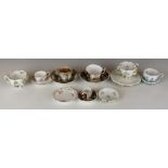 A collection of Dresden / Augustus Rex and Saxe porcelain teaware including flower encrusted,