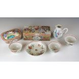 A 19th/20thC Canton Chinese porcelain including a covered brush/pen box, soap dish, sparrowbeak jug,