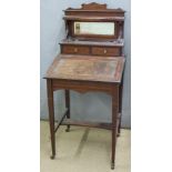 19thC leather inset writing desk, W53 x D51 x H115cm