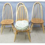 Four Ercol light elm hoop/ stick backed chairs