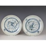 A pair of 18thC Chinese Nanking Cargo pedestal dishes with Christie's labels verso, diameter 19.5cm