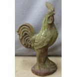 An antique cast iron cockerel garden ornament, possibly Courage Beer advertising, H63cm